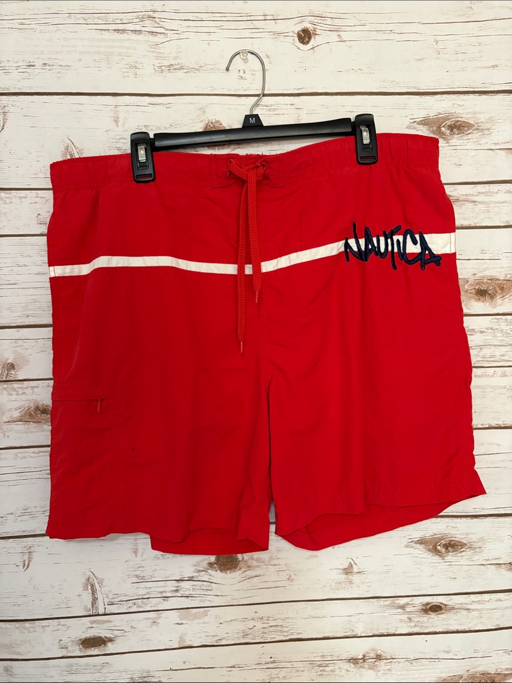 Nautica Red Swim Trunks with White Stripe